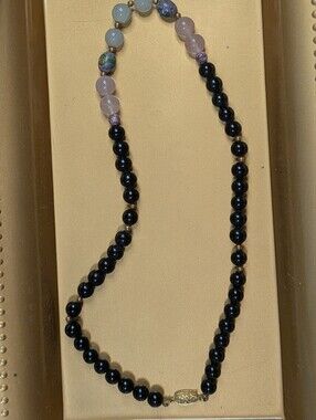 Vintage Cloisonné and Semi-Precious Stone Beaded Bracelet with Silver Clasp